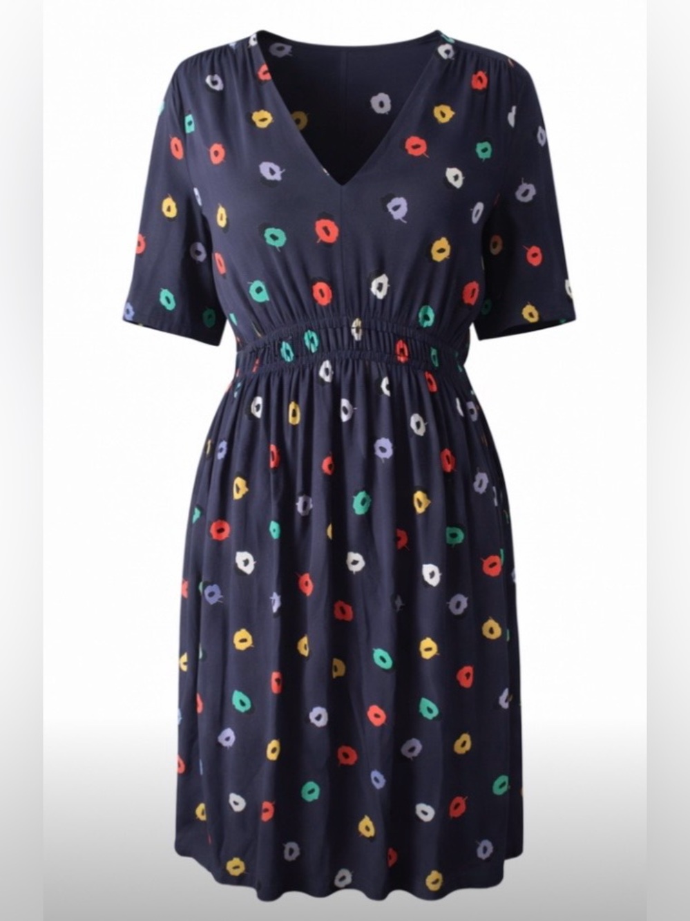 HD In Paris Anthropologie Dress Size 8 Navy Multi-Color Abstract Circles V-Neck